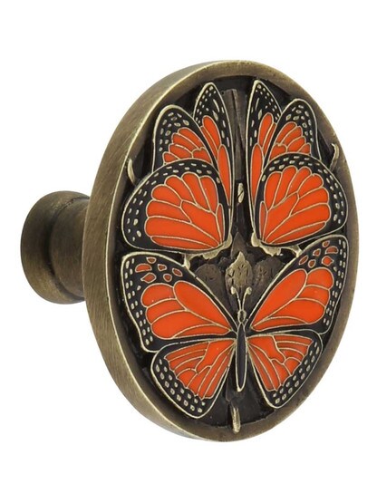 Monarch Butterfly Cabinet Knob in Enameled Antique Brass.